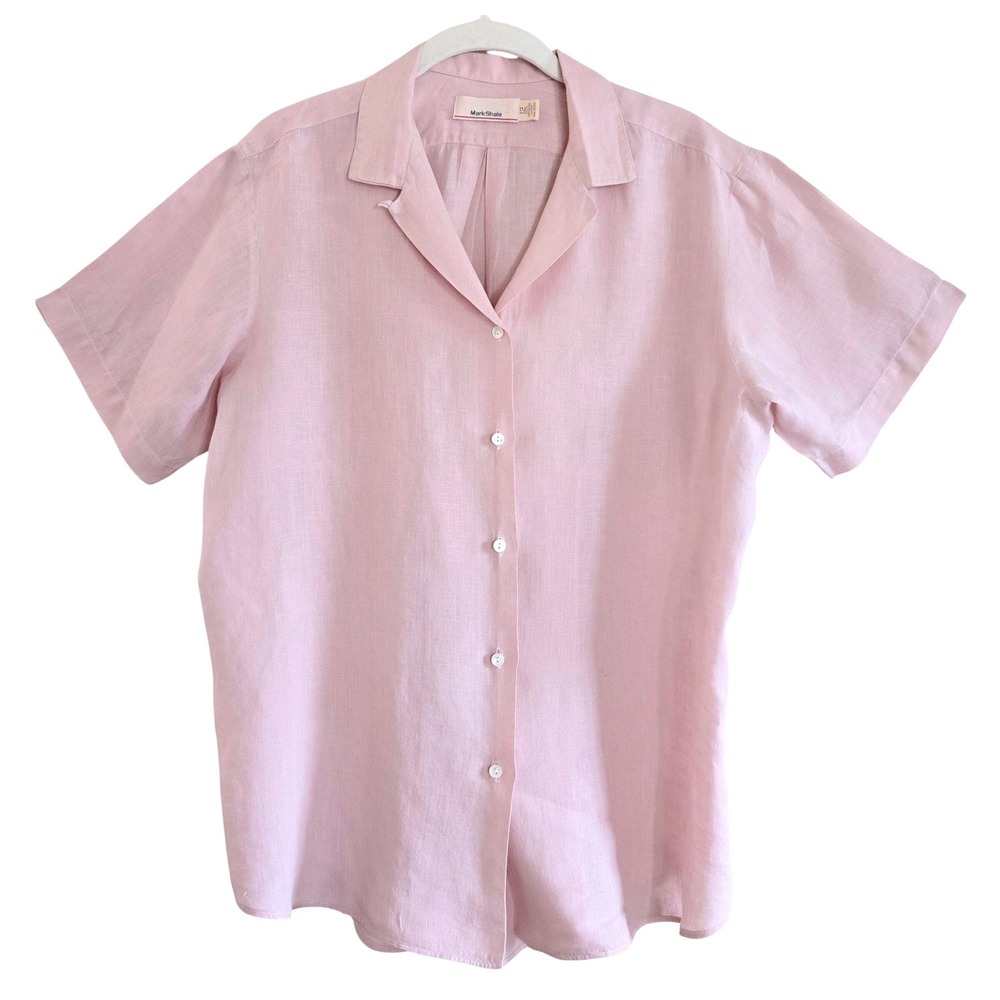 Mark Shale, Women's 100% Linen, Short Sleeve, Button Down Shirt, Pink Size 12